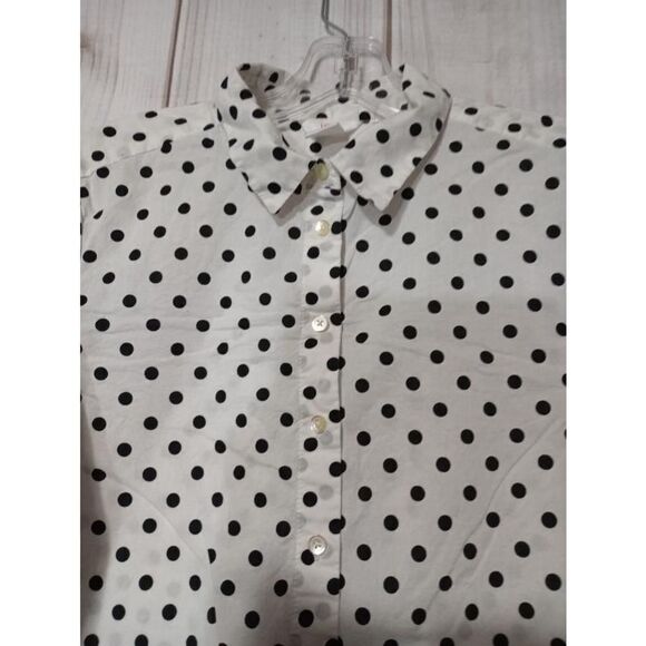 Joe Fresh Shirt‎ Ladies Medium Polka Dot Button Down Shirt White Black - Picture 3 of 7